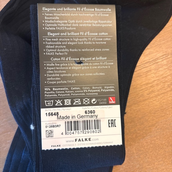 Falke Shadow Ribbed Men’s Knee Length Cotton Socks Black Blue, Sz 11-12, NWT - Picture 7 of 7